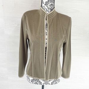 Ming Wang Striped Open Front mock Turtleneck Cardigan